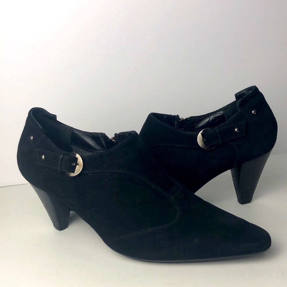Aquatalia Black Suede Point Toe Heeled Ankle Boots